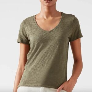 INC V Neck Burnout Army Green Short Sleeve T Shirt Size Large